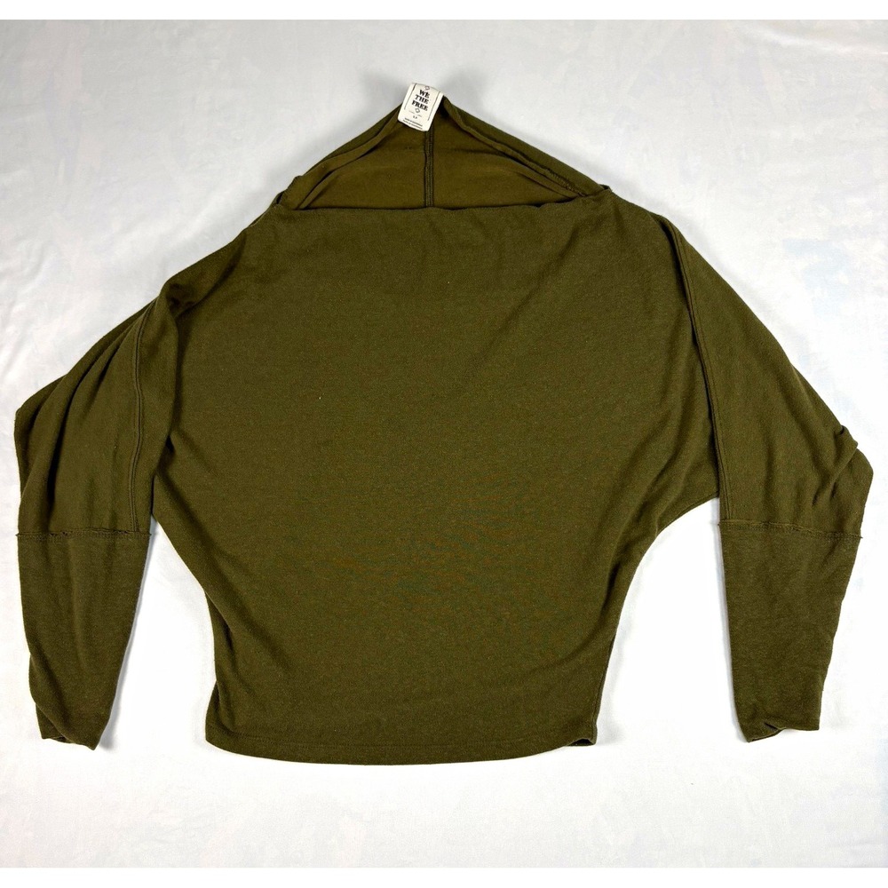 We The Free Women's Green Cowl Neck Knit Pullover Sweater Long Sleeve Top S/P